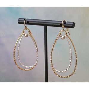 Pre-Owned Double Teardrop Shaped Drop Earrings Gold Silver E110